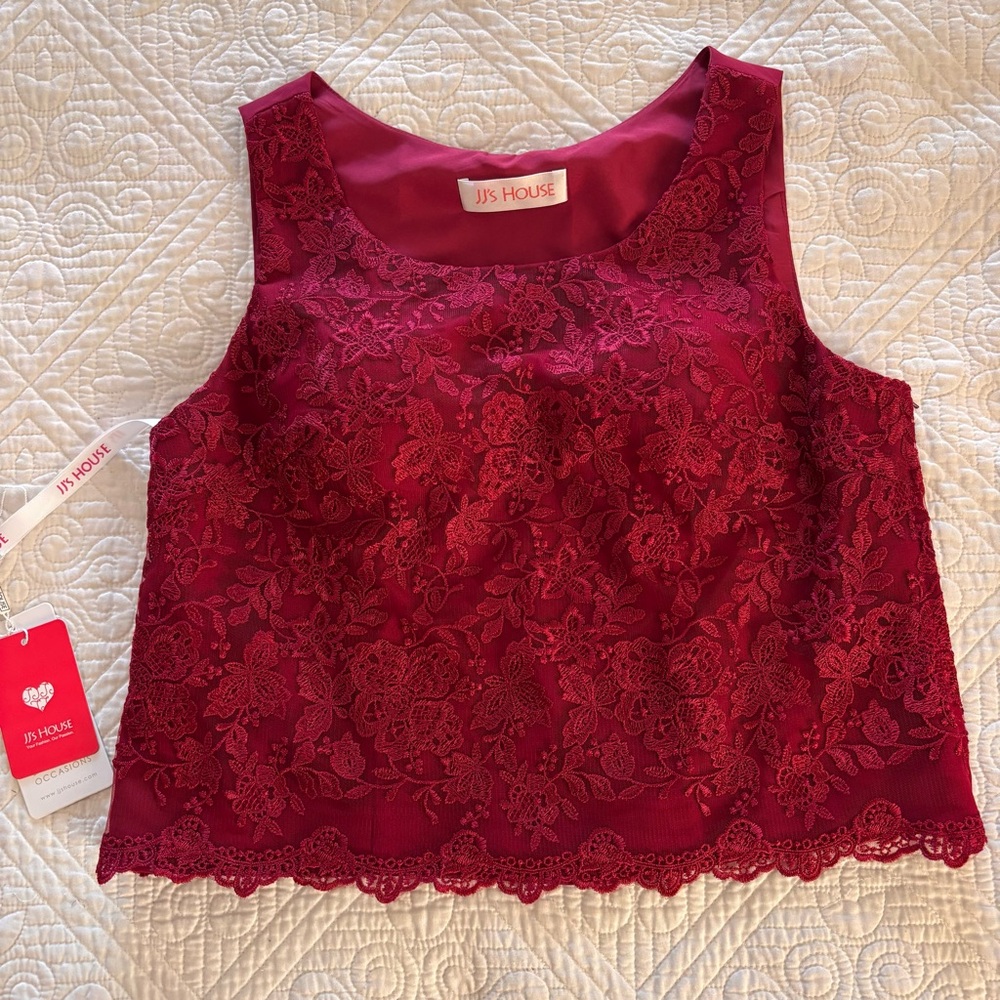 NWT JJ's House Burgundy Lace Crop Top - Sz M